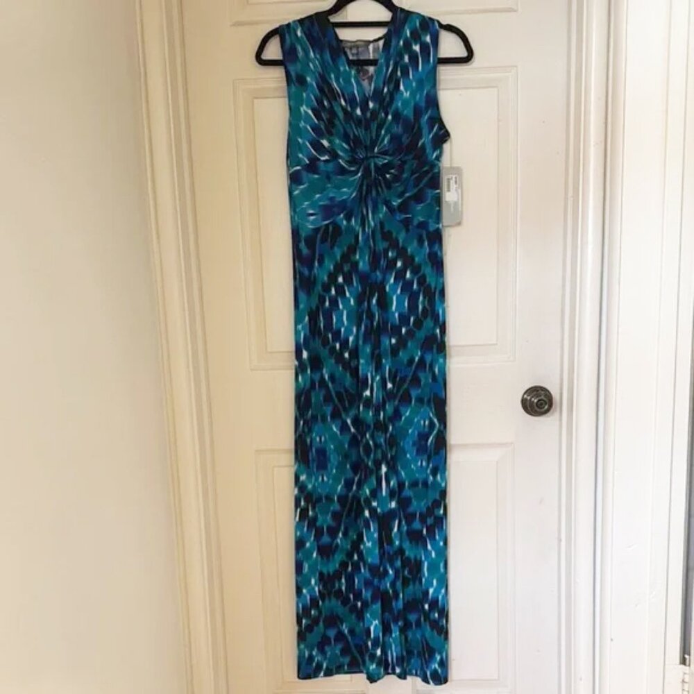 NY Collection Blue Ruched Sheath Maxi Dress Sz S